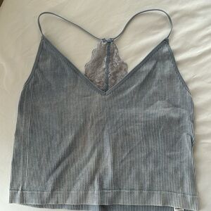 Ribbed blue lace tank top